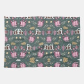 Patterned textiles with pink teapots geschirrtuch (Horizontal)