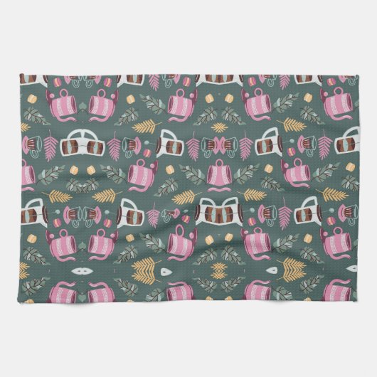Patterned textiles with pink teapots geschirrtuch (Horizontal)