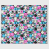 Patterned Tiles Birthday Add The Text Black White Geschenkpapier (Flach)