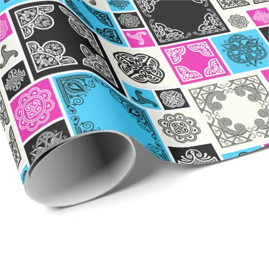 Patterned Tiles Birthday Add The Text Black White Geschenkpapier (Rolleneckpunkt)