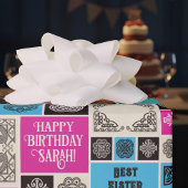 Patterned Tiles Birthday Add The Text Black White Geschenkpapier