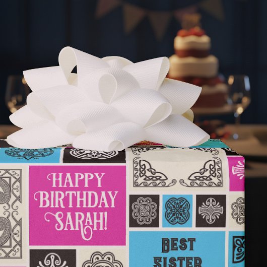 Patterned Tiles Birthday Add The Text Black White Geschenkpapier