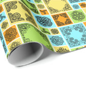 Patterned Tiles Birthday Add The Text Orange Green Geschenkpapier (Rolleneckpunkt)