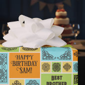 Patterned Tiles Birthday Add The Text Orange Green Geschenkpapier