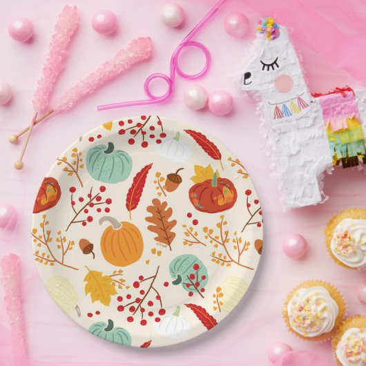 Patternpapier für Herbst-Pumpkins und Blätter Pappteller (Party)