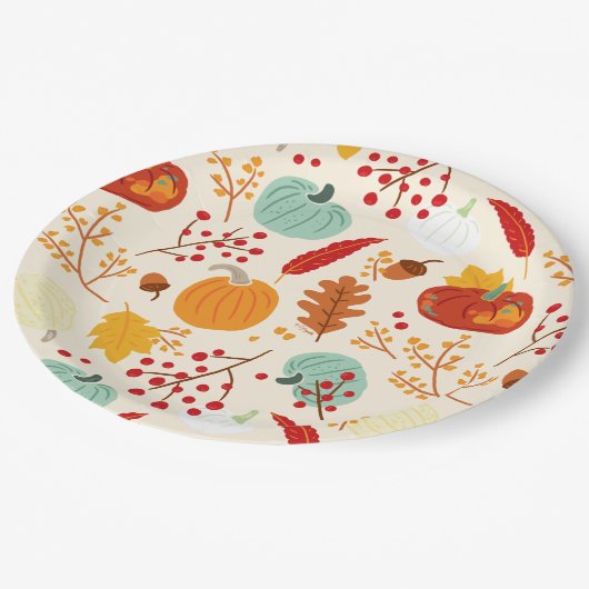 Patternpapier für Herbst-Pumpkins und Blätter Pappteller (Schrägansicht)