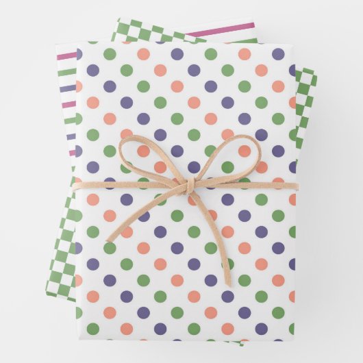 Patterns of Green, Yellow Dots, Stripes and Checks Geschenkpapier Set (Beispiel)