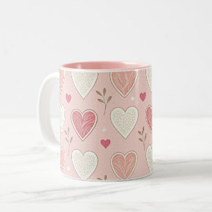 Patttern-Valentinstag, rosa und weiße Herzen Zweifarbige Tasse