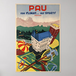 Pau, Frankreich/Vintages Kunst-Deko-Reise-Plakat Poster