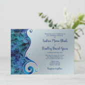 Paua Blue Silver Floral Scroll Hochzeit Einladung (Stehend Vorderseite)