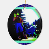 Paul- Bunyan und Ochsen-Foto digital erhöht Keramikornament (Links)