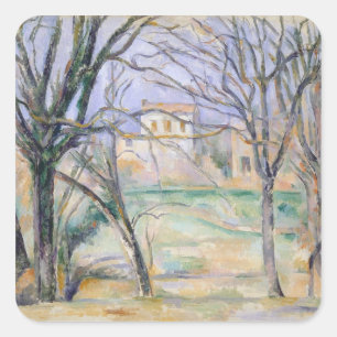Paul Cezanne   Bäume und Häuser, 1885-86 Quadratischer Aufkleber