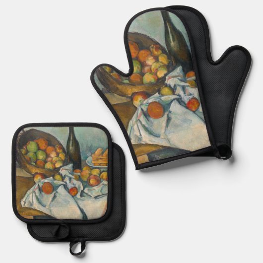 Paul Cezanne - Der Korb der Äpfel Ofenhandschuh & Topflappen-Set (Vorderseite/Rückseite)