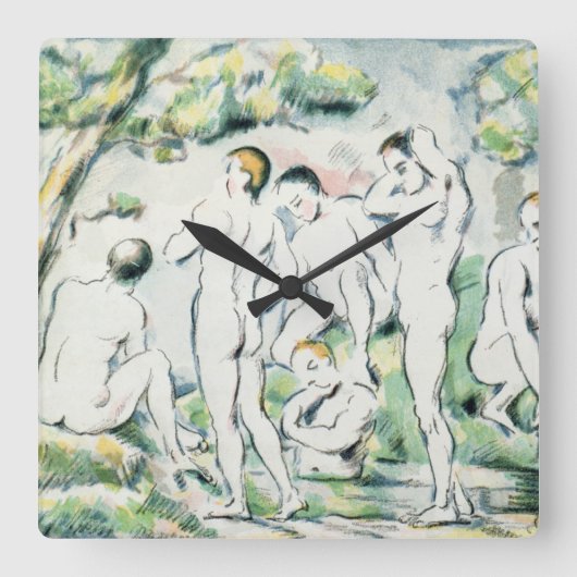 Paul Cezanne | die Badegäste, kleine Platte Quadratische Wanduhr (Vorderseite)