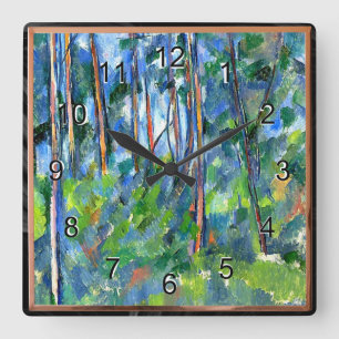 Paul Cezanne: Im Wald, Gemälde von Cezanne Quadratische Wanduhr