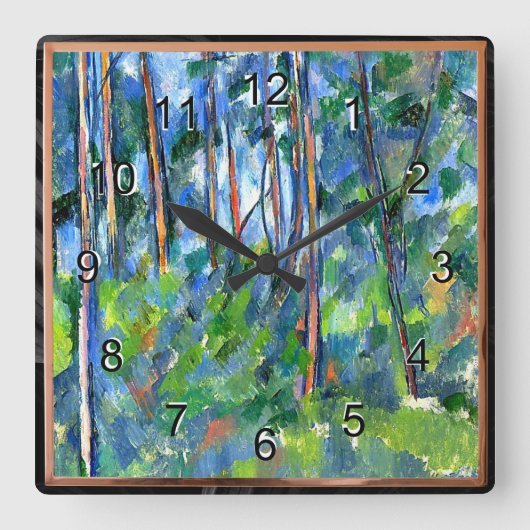 Paul Cezanne: Im Wald, Gemälde von Cezanne Quadratische Wanduhr (Vorderseite)