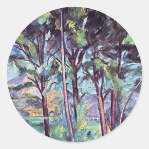 Paul Cezanne - Kiefern und Aquädukt Fine Art Runder Aufkleber