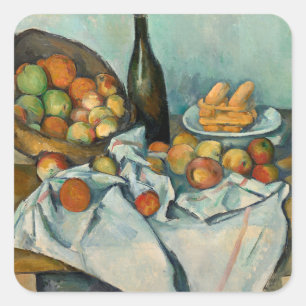Paul Cezanne Korb mit Äpfeln Vintage Stillleben Quadratischer Aufkleber