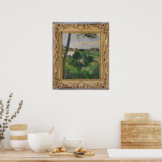 Paul Cezanne | Landschaft mit rotem Dach oder Kief Poster (Küche)