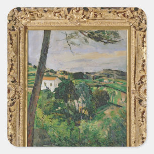 Paul Cezanne Landschaft mit rotem Dach oder Kief Quadratischer Aufkleber