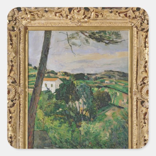 Paul Cezanne | Landschaft mit rotem Dach oder Kief Quadratischer Aufkleber (Vorderseite)