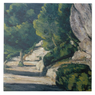 Paul Cezanne - Landschaft. Straße mit Bäumen in Ro Fliese