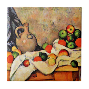 Paul Cezanne Malerei, Vorhang, Jug und Obst Fliese