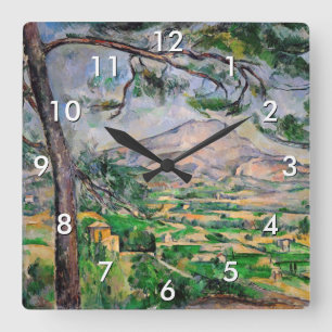 Paul Cezanne - Mont Sainte-Victoire und große Pini Quadratische Wanduhr