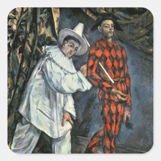 Paul Cezanne | Pierrot und Harlekin, 1888 Quadratischer Aufkleber (Vorderseite)