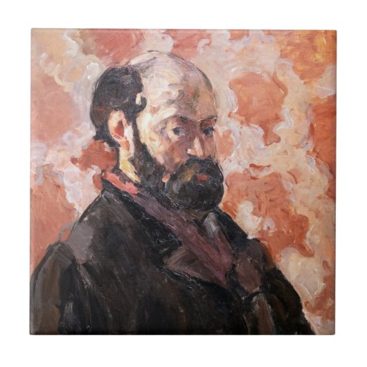Paul Cezanne - Selbstportrait mit rosa Hintergrund Fliese (Vorderseite)