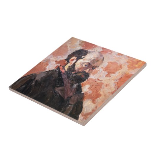 Paul Cezanne - Selbstportrait mit rosa Hintergrund Fliese (Seite)
