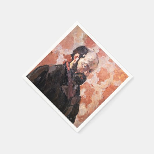 Paul Cezanne - Selbstportrait mit rosa Hintergrund Serviette (Ecke)