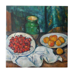 Paul Cezanne - Stilleben mit Kirschen und Pfirsich Fliese