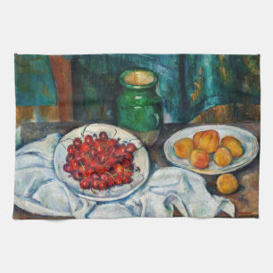 Paul Cezanne - Stilleben mit Kirschen und Pfirsich Geschirrtuch