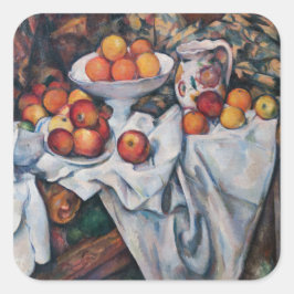 Paul Cezanne - Stillleben, Äpfel und Orange Quadratischer Aufkleber