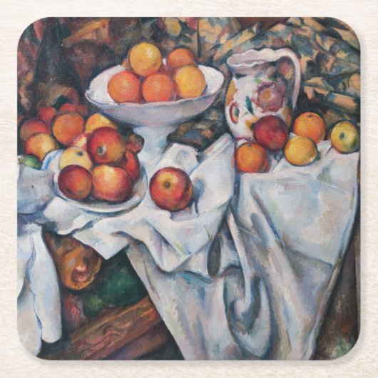 Paul Cezanne - Stillleben, Äpfel und Orange Rechteckiger Pappuntersetzer (Vorderseite)