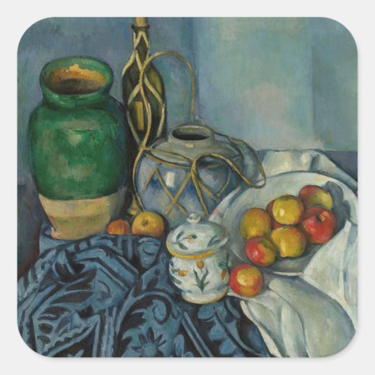 Paul Cezanne - Stillleben mit Äpfeln Quadratischer Aufkleber (Vorderseite)