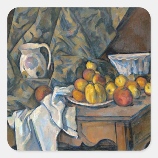 Paul Cezanne | Stillleben mit Äpfeln und Pfirsiche Quadratischer Aufkleber (Vorderseite)