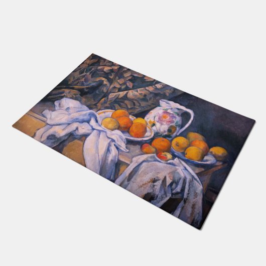 Paul Cezanne - Stillleben mit einem Vorhang Fußmatte (Schrägansicht)