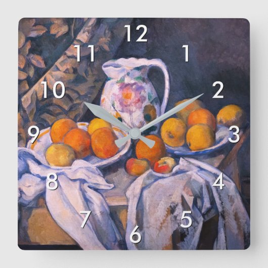 Paul Cezanne - Stillleben mit einem Vorhang Quadratische Wanduhr (Vorderseite)