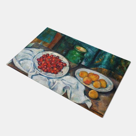 Paul Cezanne - Stillleben mit Kirschen und Peachs Fußmatte (Schrägansicht)