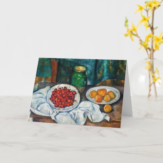 Paul Cezanne - Stillleben mit Kirschen und Peachs Karte (Gelbe Blume)