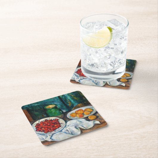 Paul Cezanne - Stillleben mit Kirschen und Peachs Rechteckiger Pappuntersetzer (Vor Ort)