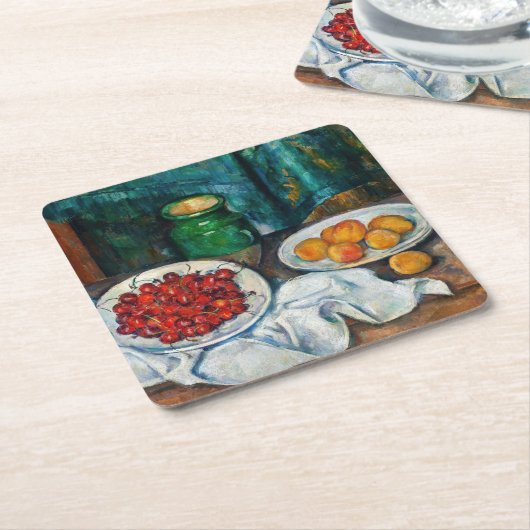Paul Cezanne - Stillleben mit Kirschen und Peachs Rechteckiger Pappuntersetzer (angewinkelt)