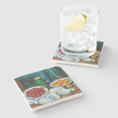 Paul Cezanne - Stillleben mit Kirschen und Peachs Steinuntersetzer (Seitenansicht)