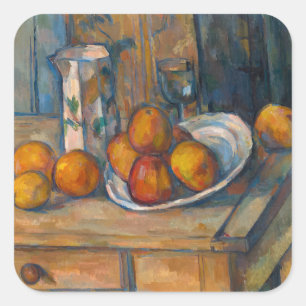 Paul Cezanne - Stillleben mit Milchkrug und Frücht Quadratischer Aufkleber
