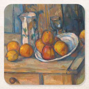 Paul Cezanne - Stillleben mit Milchkrug und Frücht Rechteckiger Pappuntersetzer