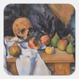 Paul Cezanne - Stillleben mit Totenkopf Quadratischer Aufkleber