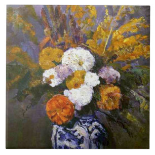 Paul Cezanne Vintag Dahlias in einer Delft-Vase Fliese