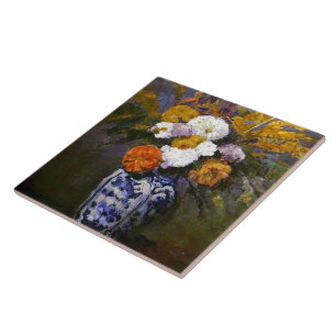 Paul Cezanne Vintage Dahlien in einer Delfter Vase Fliese